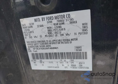 2010 Ford F-150 Stx/Xl/Xlt z USA, uszkodzony, nr VIN 1FTEX1E83AFA68961